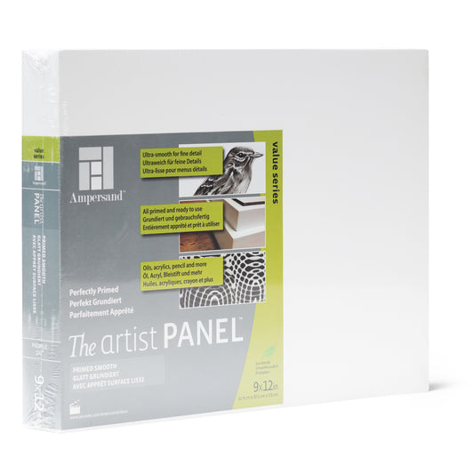 An Ampersand Artist Panel Value series with 38 mm edge. The surface and edges are primed smooth so it is ready to use with oils, acrylics, pencils and more.