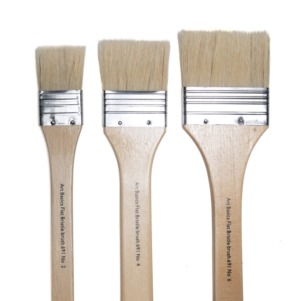 Art Basics long handled wide hog bristle flat brushes in sizes 2, 4 and 6.