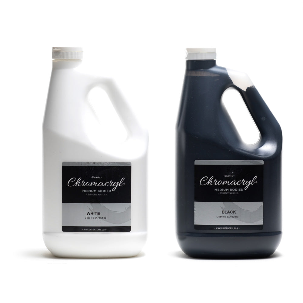 2 litre bottles of Chromacryl medium bodied students acrylic.