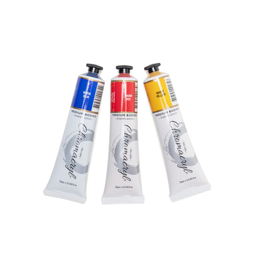 75 millilitre tubes of Chromacryl medium bodied students acrylic.