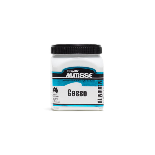 A 250 millilitre jar of Derivan Matisse Gesso - Medium 10. Australian made and owned professional artist acrylic mediums.