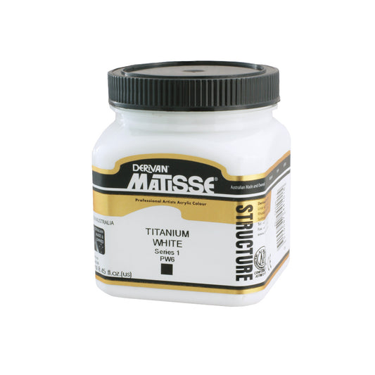 250 millilitre jar of Derivan Matisse structure formula acrylic paint in Titanium white (series 1).