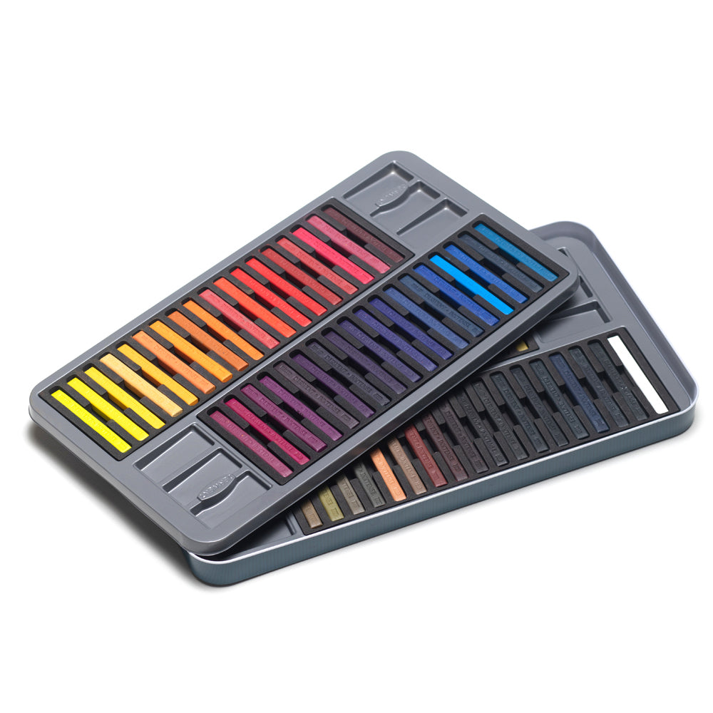 Two trays containing 72 colours of square cut Derwent Inktense blocks.