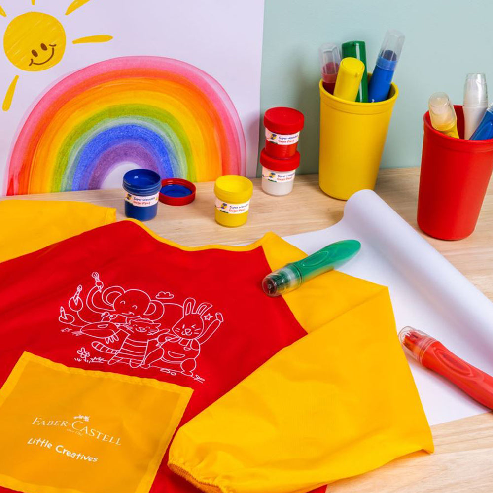A Faber-Castell waterproof art smock with Faber-Castell paints.