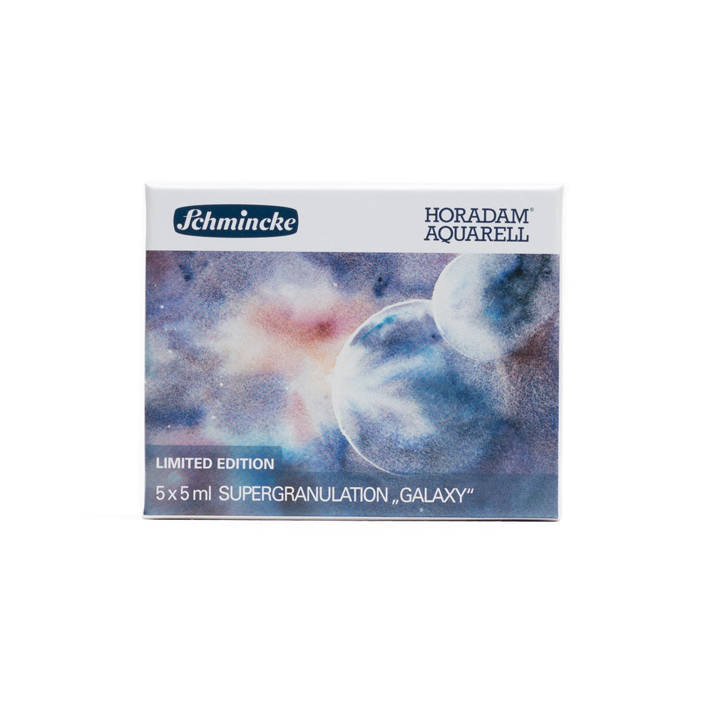 A limited edition box set of Schmincke Horadam Supergranulation Watercolours in galaxy colours. 5 tubes of 5 millilitres.