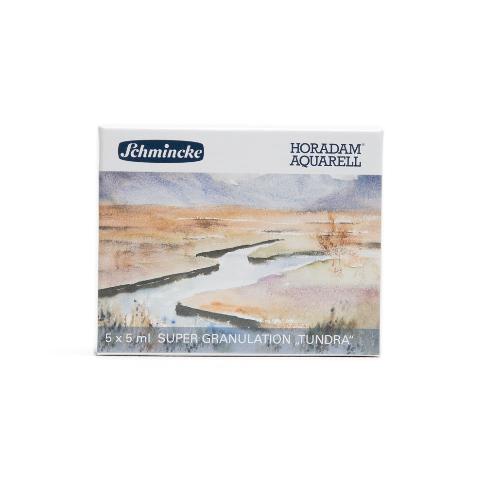 A limited edition box set of Schmincke Horadam Supergranulation Watercolours in tundra colours. 5 tubes of 5 millilitres.