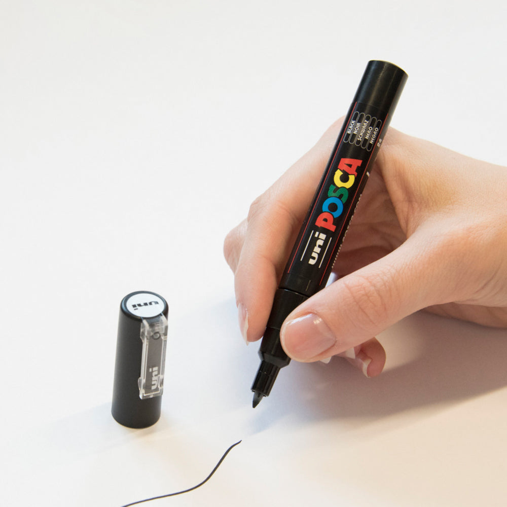 A fine line drawn with the black Uni Posca PC-1M extra fine bullet tip marker.