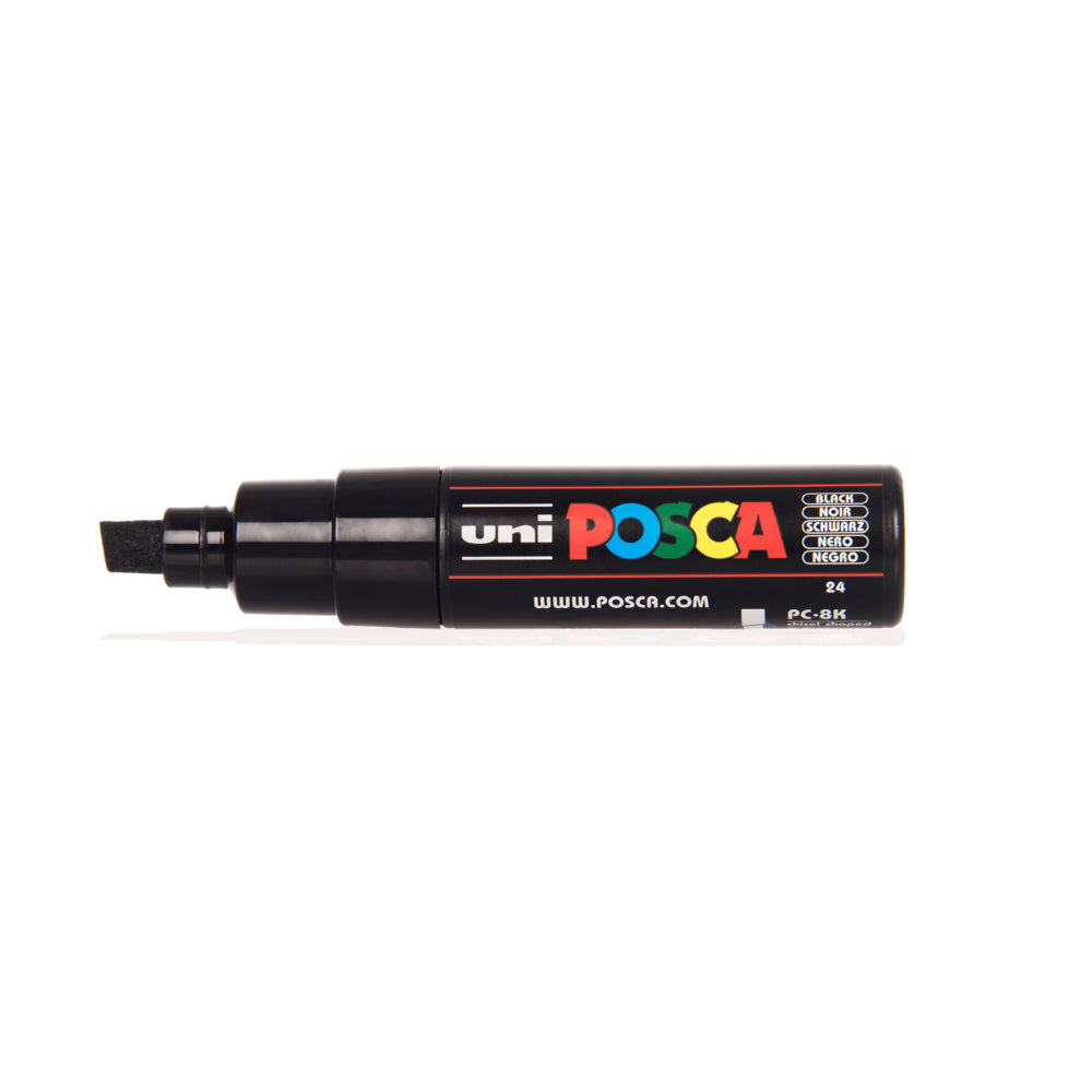 A black Uni Posca PC-8K bold chisel tip marker.