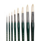 Art Basics hog bristle round brushes in sizes 0, 2, 4, 6, 8, 10, 12 and 14 with rounded bristles that come to a pointed tip.