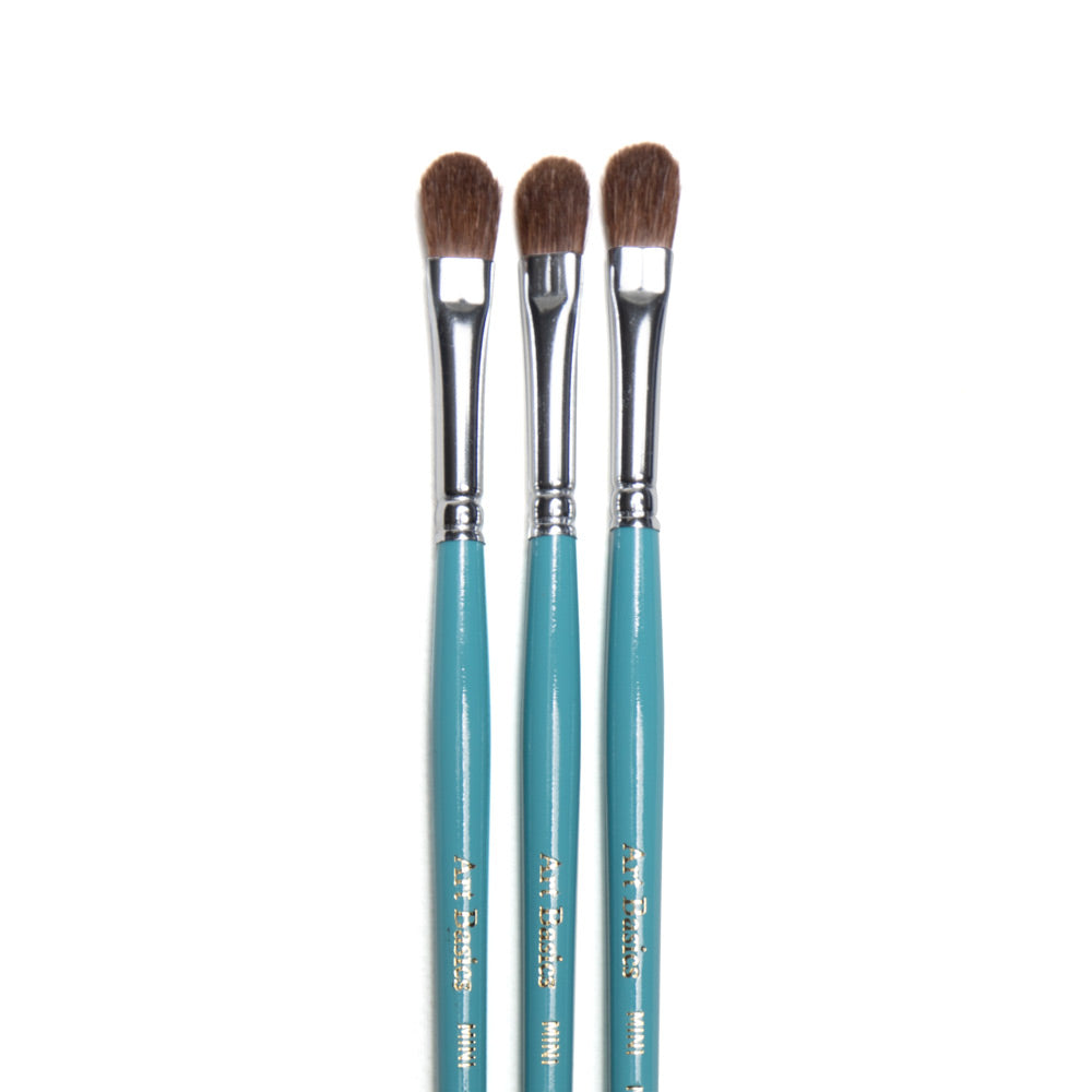Art Basics fine pony hair mini mop brushes in multiple sizes with short, flat bristles and rounded tips.