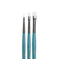 Art Basics Taklon short flat brushes in sizes one sixteenth, one eighth and three sixteenths with short, flat bristles.