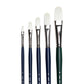 Art Basics stiff synthetic filbert brushes in sizes 2, 4, 6, 8 and 10 with flat bristles and rounded tips.
