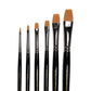 Art Basics golden Taklon short flat brushes in multiple sizes with short, flat bristles.
