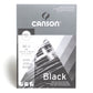 A pad of Canson extra heavy weight smooth black paper bound on the short edge. This pad contains 20 pages of deep black, very resistant 29.7 by 42 centimetres in size (A3). 