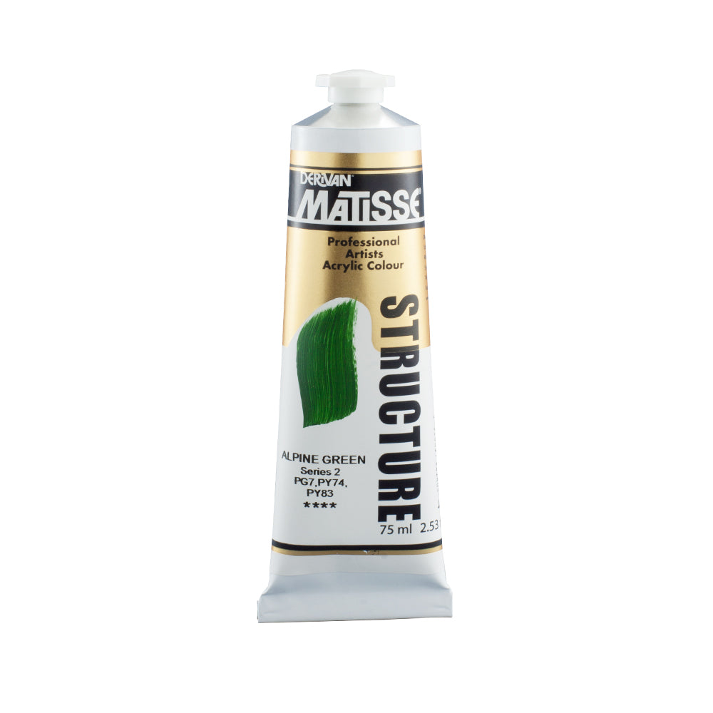 75 millilitre tube of Derivan Matisse structure formula acrylic paint in Alpine green (series 2).