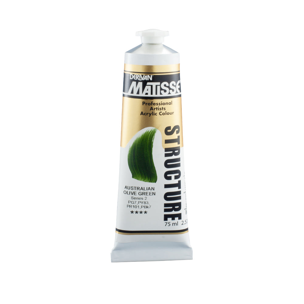 75 millilitre tube of Derivan Matisse structure formula acrylic paint in Australian olive green (series 2).