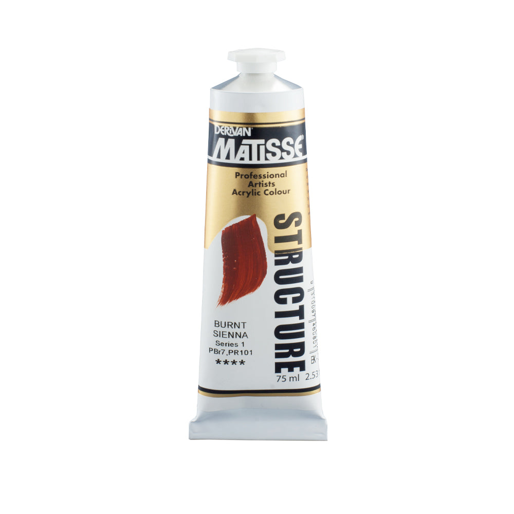75 millilitre tube of Derivan Matisse structure formula acrylic paint in Burnt sienna (series 1).