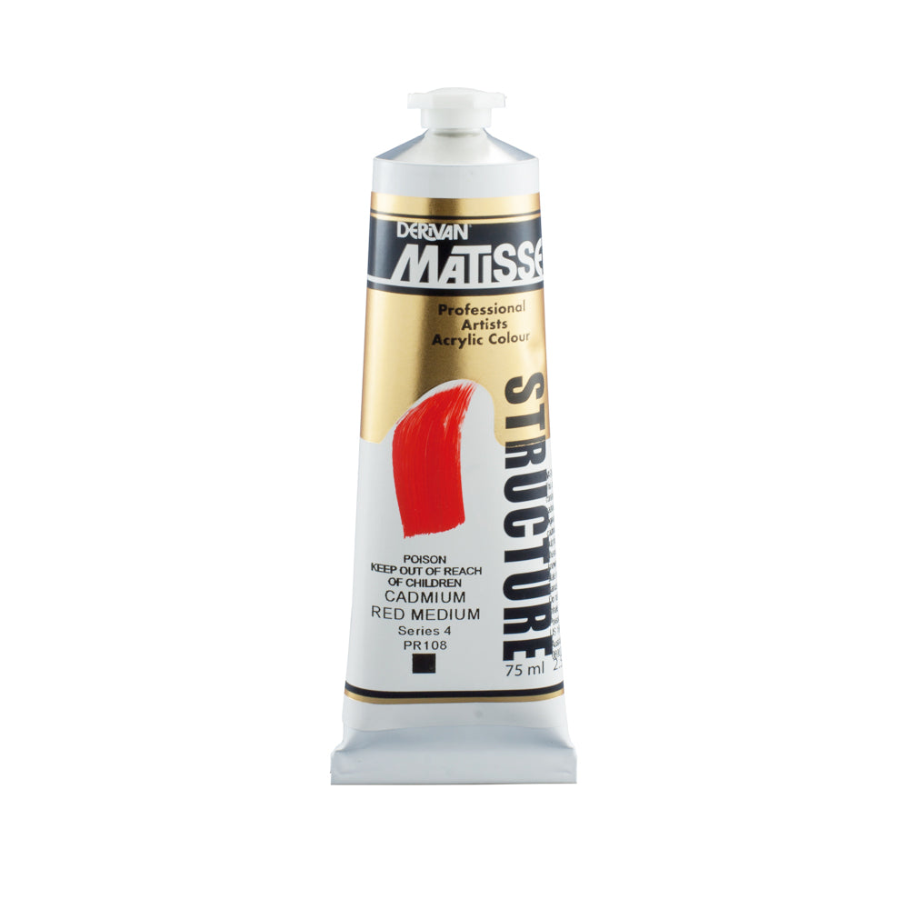 75 millilitre tube of Derivan Matisse structure formula acrylic paint in Cadmium red medium (series 4). Poison - keep out of reach of children.