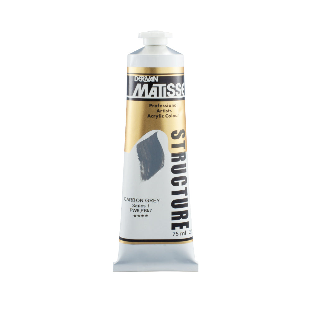 75 millilitre tube of Derivan Matisse structure formula acrylic paint in Carbon grey (series 1).