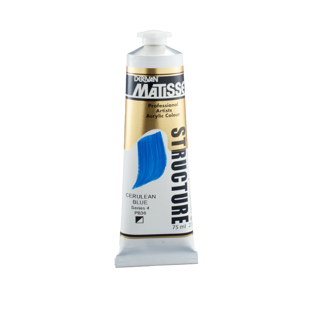 75 millilitre tube of Derivan Matisse structure formula acrylic paint in Cerulean blue (series 4).