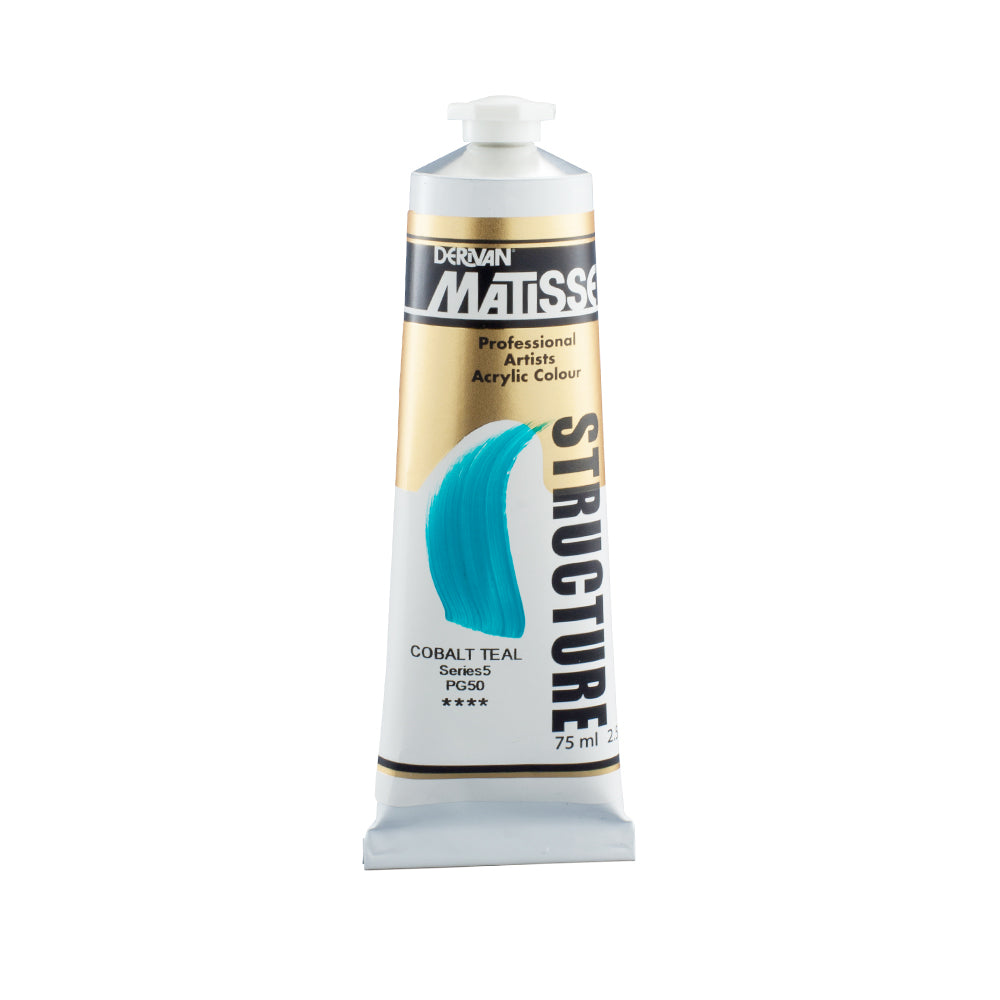 75 millilitre tube of Derivan Matisse structure formula acrylic paint in Cobalt teal (series 5).