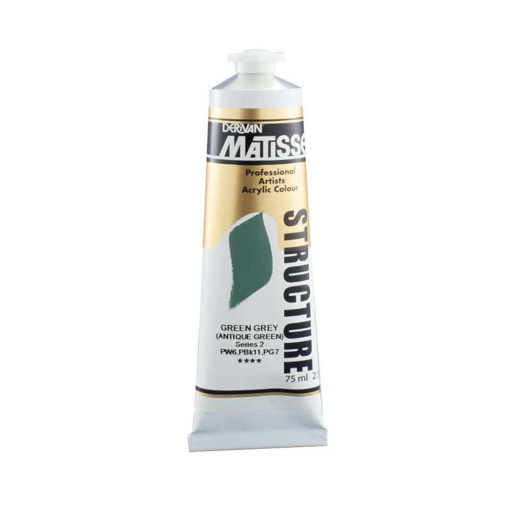75 millilitre tube of Derivan Matisse structure formula acrylic paint in Green grey - antique green (series 2).