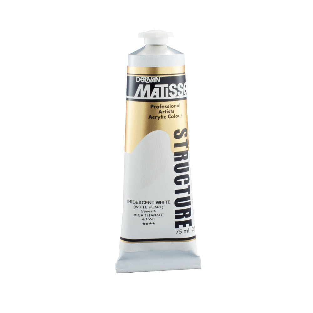 75 millilitre tube of Derivan Matisse structure formula acrylic paint in Iridescent white (series 4).