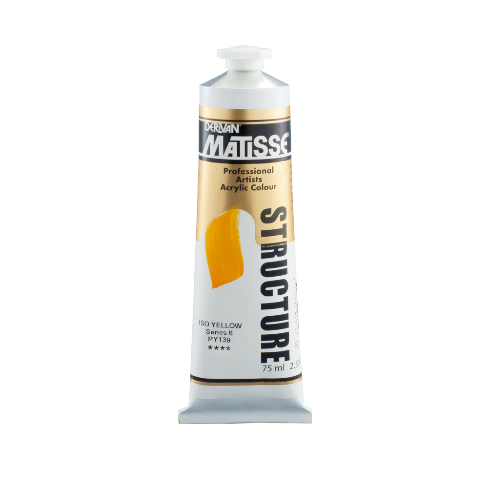 75 millilitre tube of Derivan Matisse structure formula acrylic paint in Iso yellow (series 6).