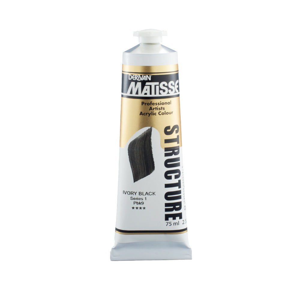75 millilitre tube of Derivan Matisse structure formula acrylic paint in Ivory black (series 1).