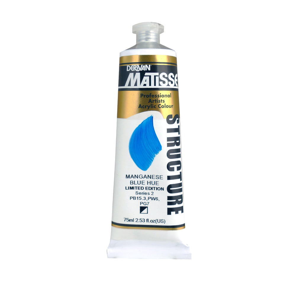 75 millilitre tube of Derivan Matisse structure formula acrylic paint in limited edition manganese blue hue (series 2).