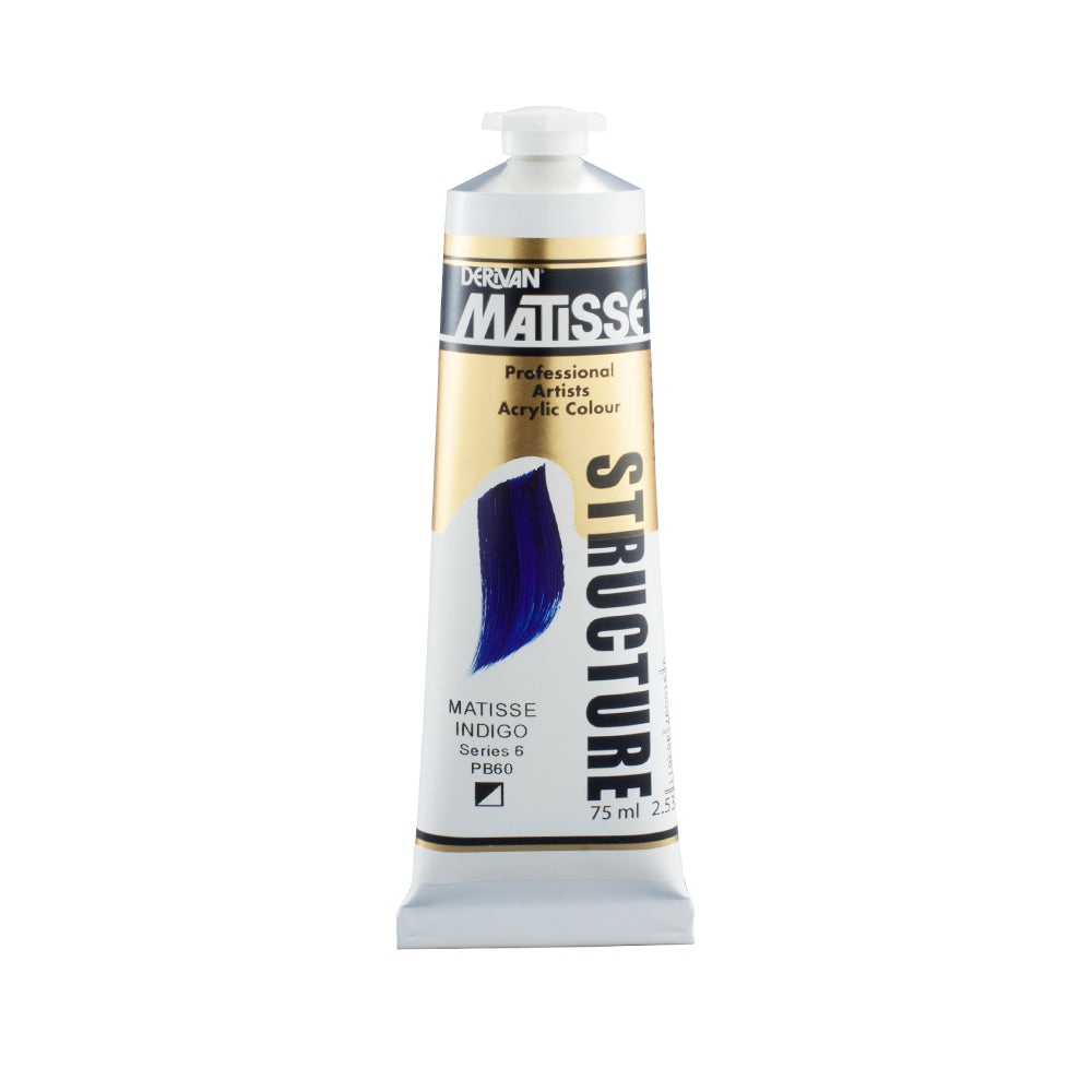 75 millilitre tube of Derivan Matisse structure formula acrylic paint in Matisse indigo (series 6).