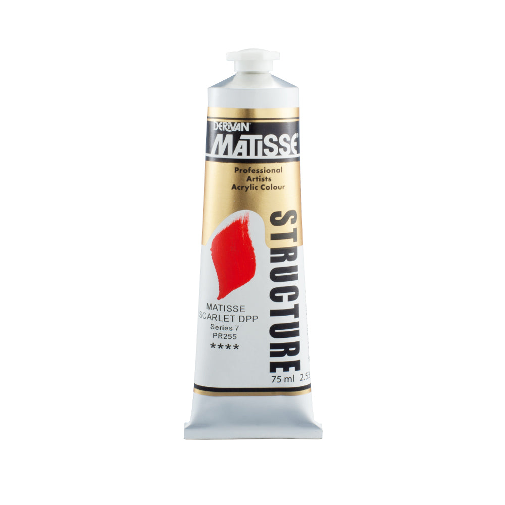 75 millilitre tube of Derivan Matisse structure formula acrylic paint in Matisse scarlet DPP (series 7).