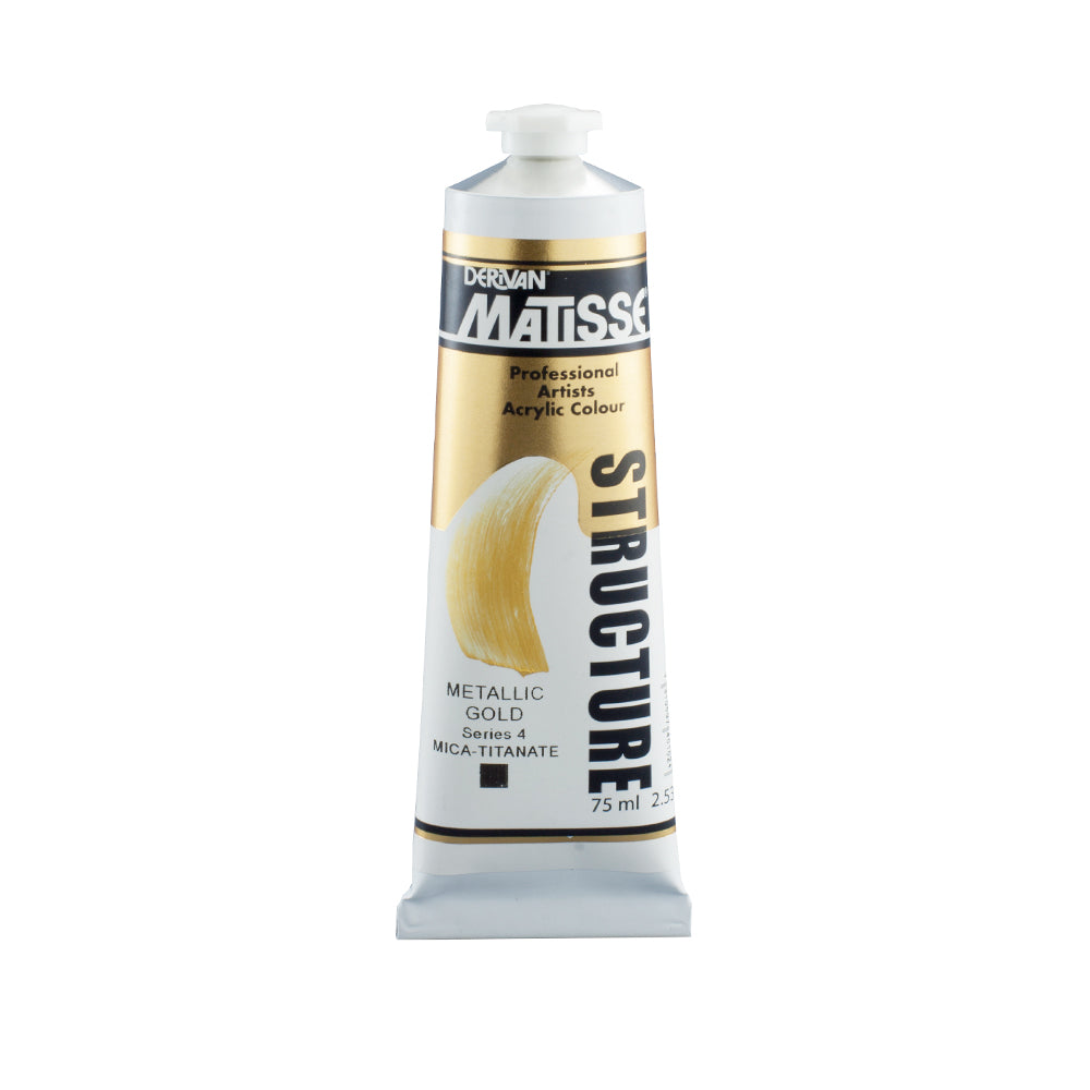 75 millilitre tube of Derivan Matisse structure formula acrylic paint in Metallic gold (series 4).