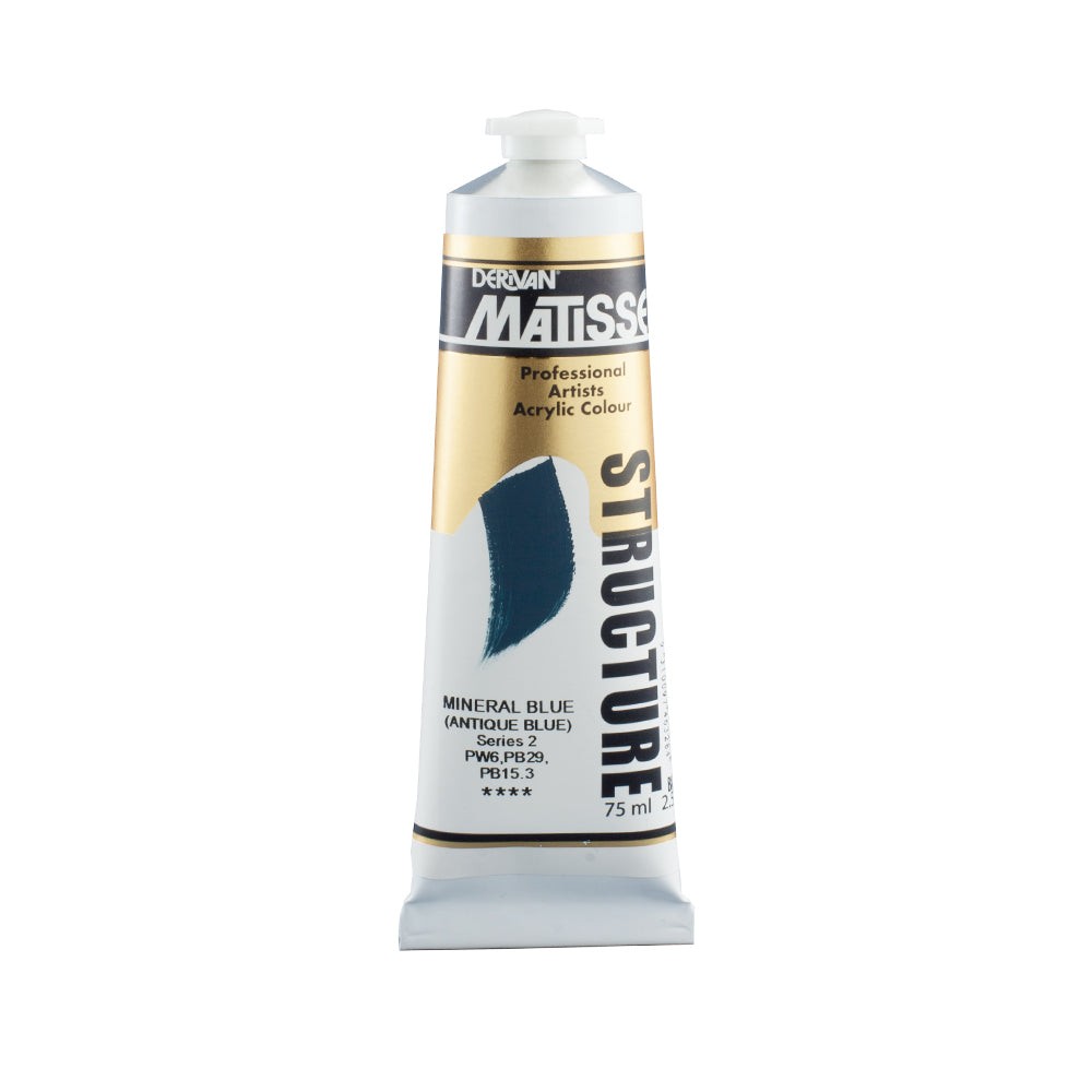 75 millilitre tube of Derivan Matisse structure formula acrylic paint in Mineral blue - antique blue (series 2).