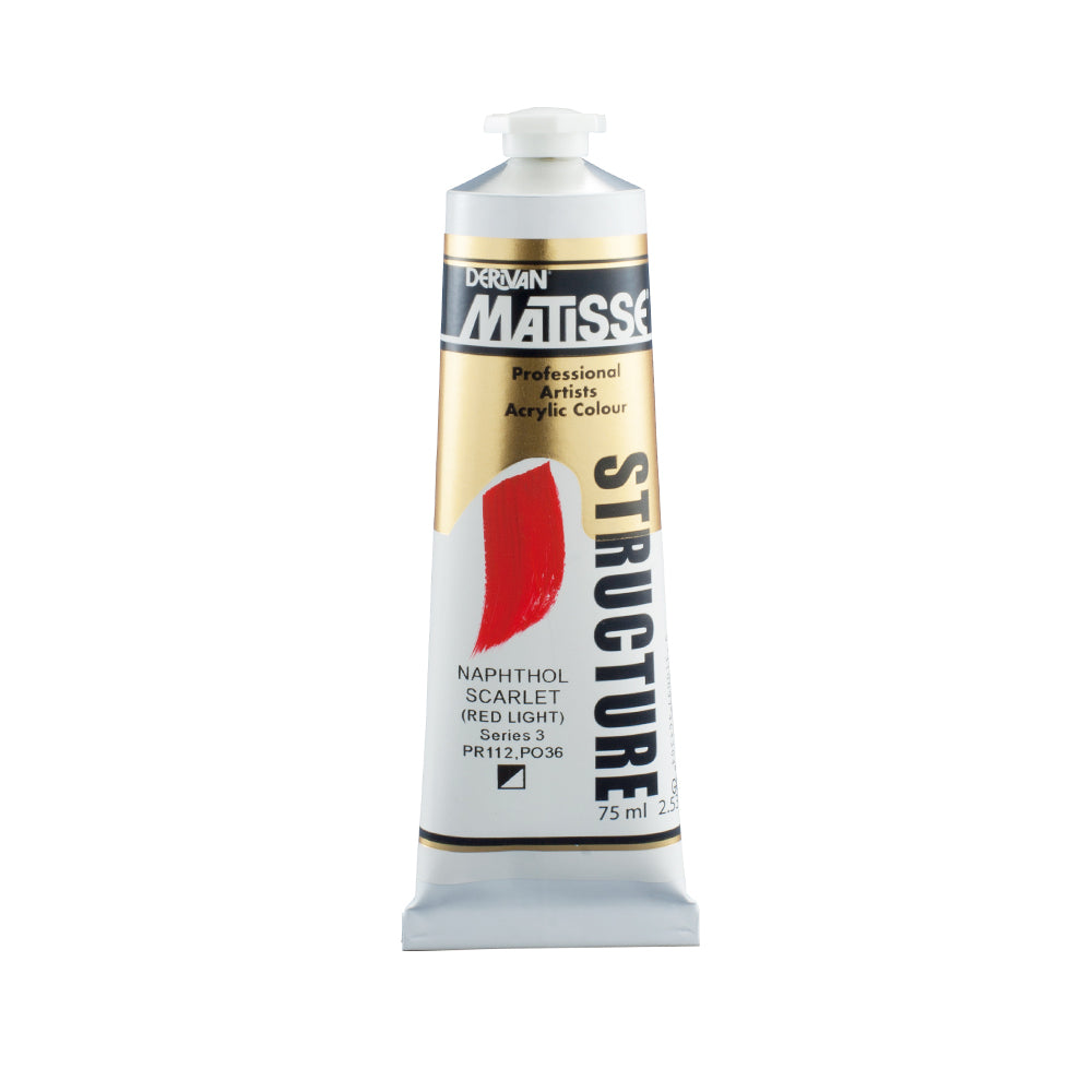 75 millilitre tube of Derivan Matisse structure formula acrylic paint in Naphthol scarlet (series 3).