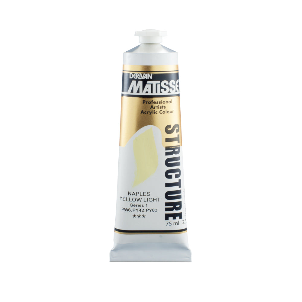 75 millilitre tube of Derivan Matisse structure formula acrylic paint in Naples yellow light (series 1).