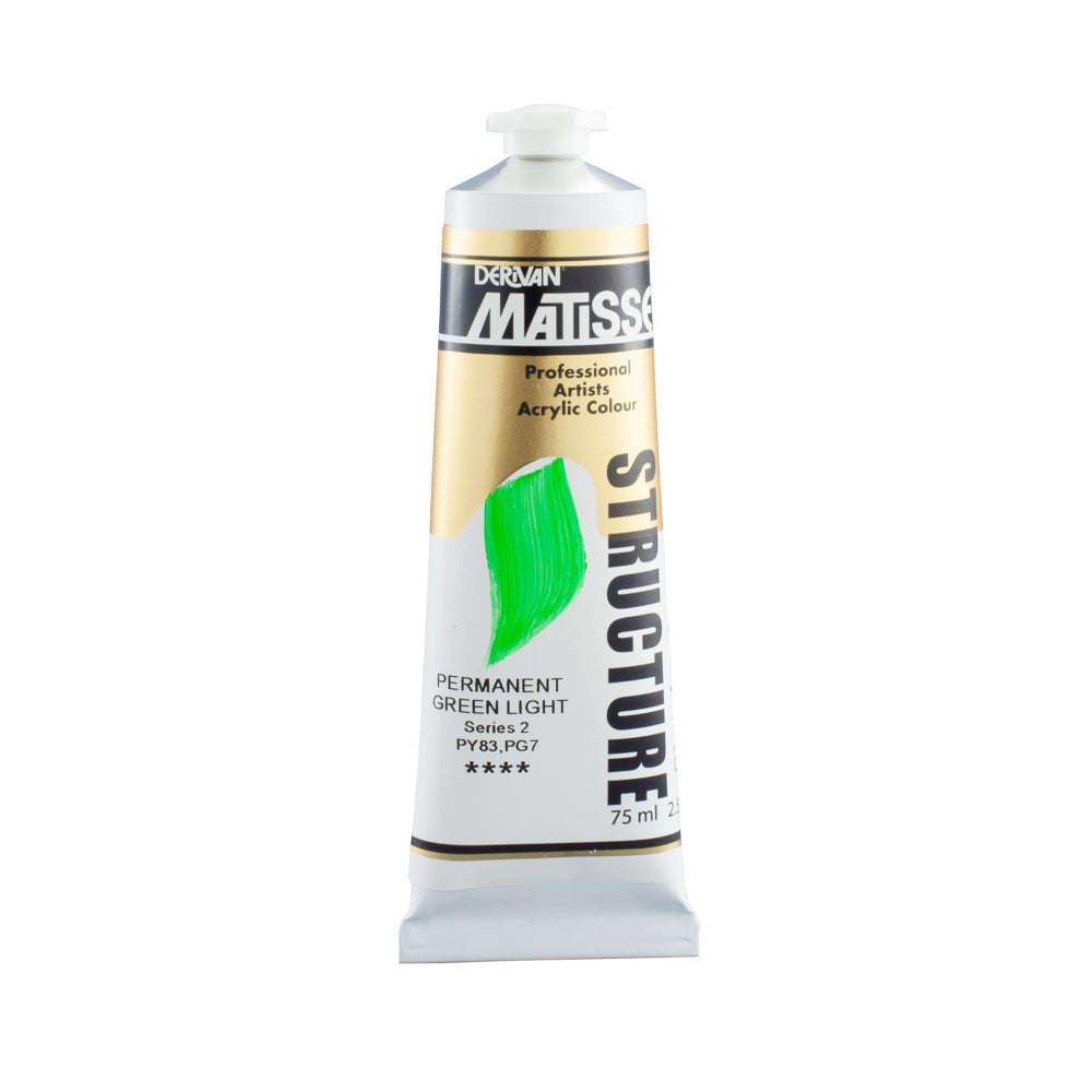75 millilitre tube of Derivan Matisse structure formula acrylic paint in Permanent green light (series 2).
