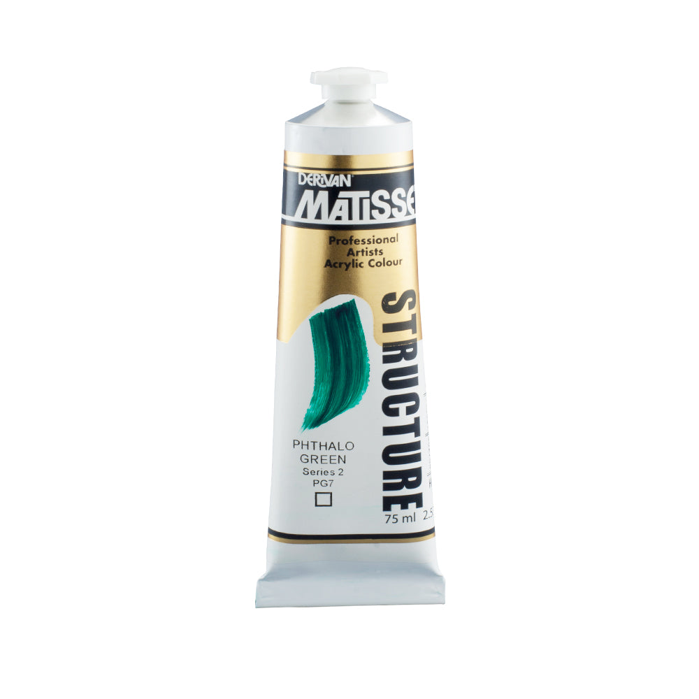 75 millilitre tube of Derivan Matisse structure formula acrylic paint in Phthalo green (series 2).