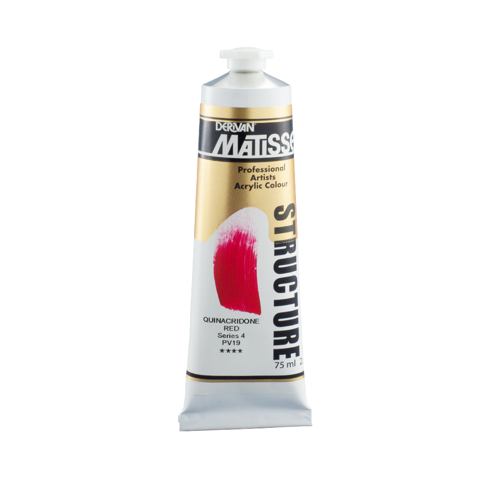 75 millilitre tube of Derivan Matisse structure formula acrylic paint in Quinacridone red (series 4).