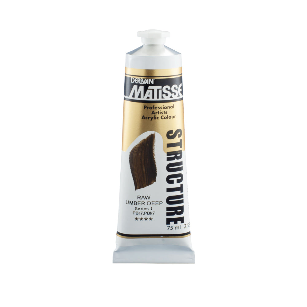 75 millilitre tube of Derivan Matisse structure formula acrylic paint in Raw umber deep (series 1).