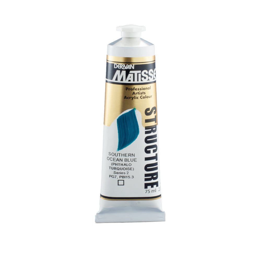 75 millilitre tube of Derivan Matisse structure formula acrylic paint in Southern ocean blue (series 2).