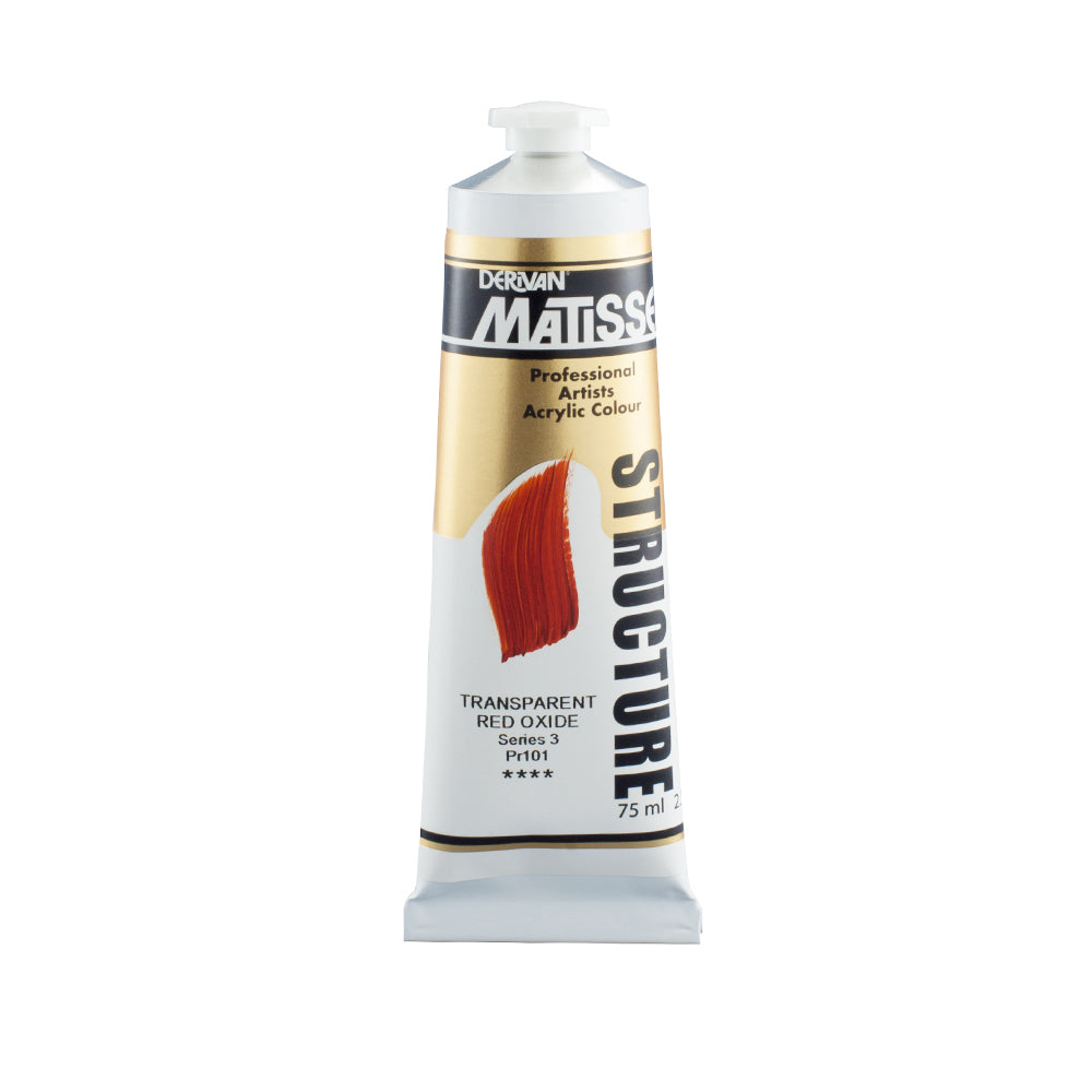 75 millilitre tube of Derivan Matisse structure formula acrylic paint in Transparent red oxide (series 3).