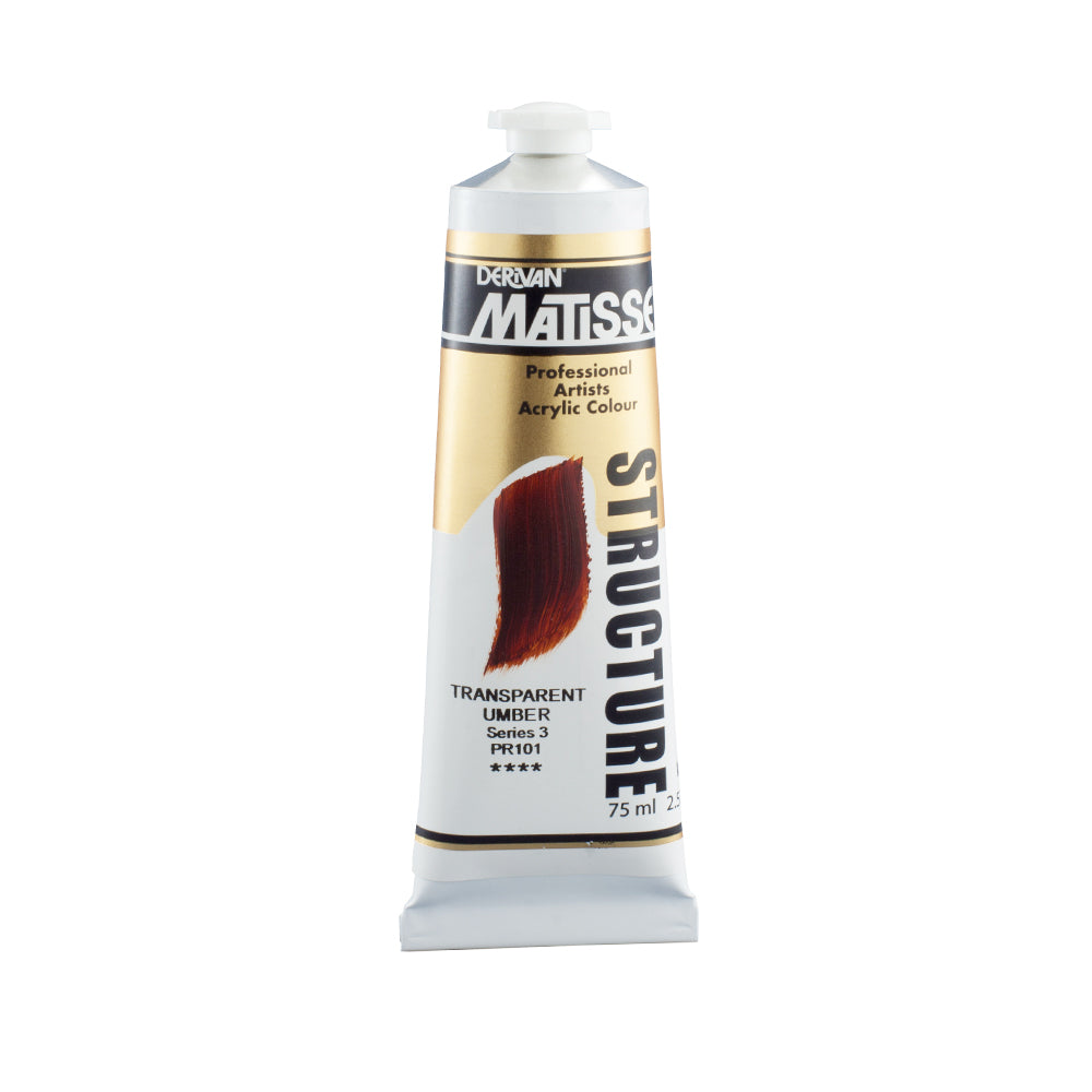 75 millilitre tube of Derivan Matisse structure formula acrylic paint in Transparent umber (series 3).