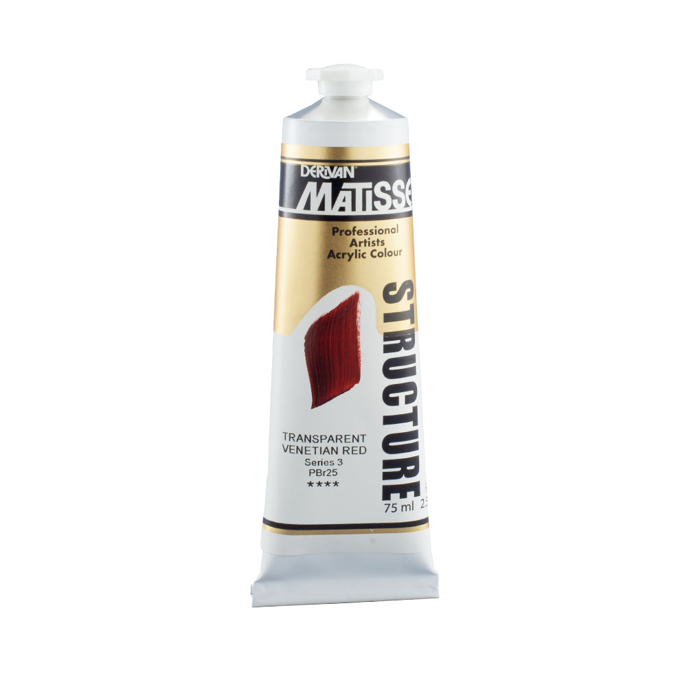 75 millilitre tube of Derivan Matisse structure formula acrylic paint in Transparent Venetian red (series 3).