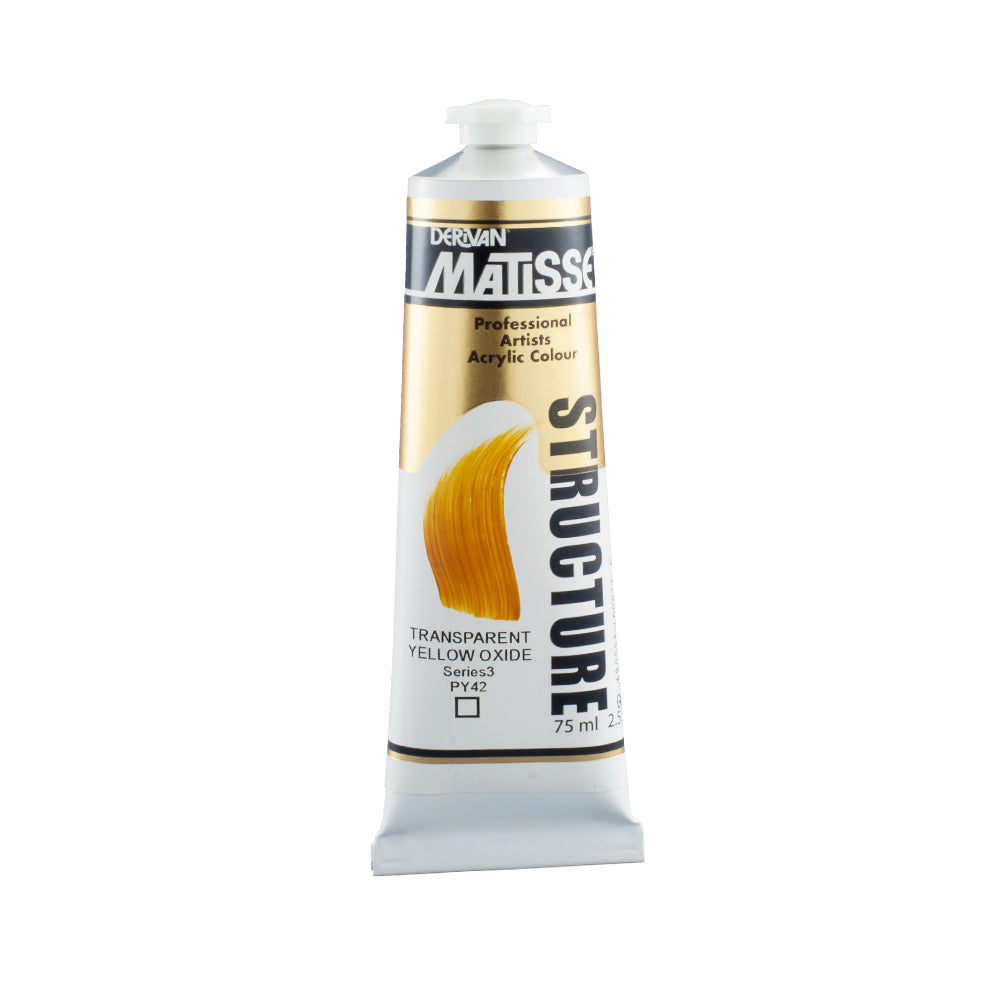 75 millilitre tube of Derivan Matisse structure formula acrylic paint in Transparent yellow oxide (series 3).