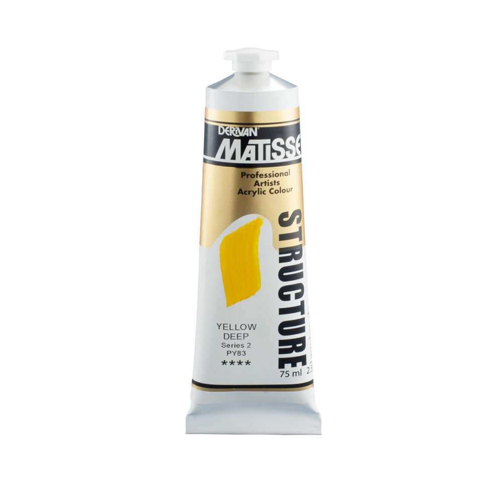 75 millilitre tube of Derivan Matisse structure formula acrylic paint in Yellow deep (series 2).