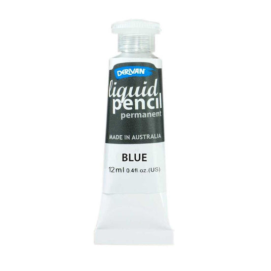12 millilitre tube of Derivan permanent liquid pencil in blue. Made in Australia.