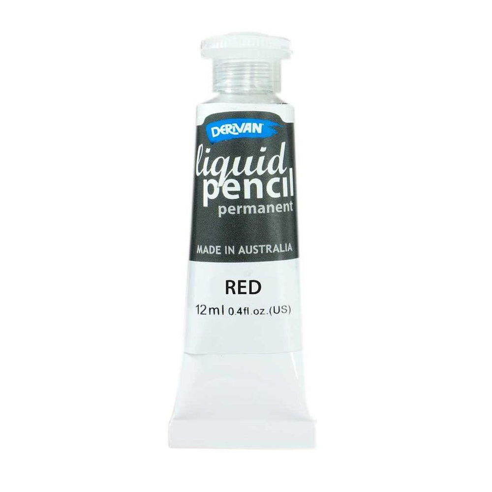12 millilitre tube of Derivan permanent liquid pencil in red. Made in Australia.