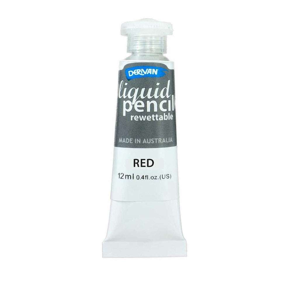 12 millilitre tube of Derivan rewettable liquid pencil in red. Made in Australia.