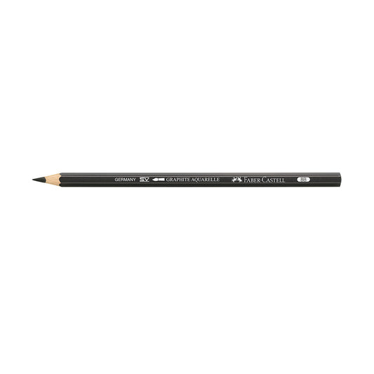 An 8B Faber-Castell Graphite Aquarelle pencil with sharpened point.